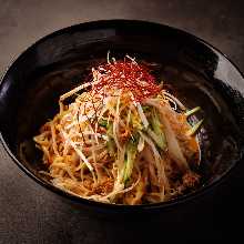Chinese noodles mixed with Chinese sesame paste and chili oil
