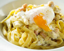 Carbonara with soft boiled egg