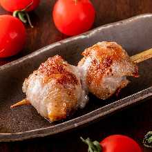 Pork belly-wrapped caprese skewer