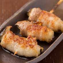 Pork belly-wrapped eringi mushroom skewer