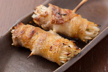 Pork belly-wrapped bean sprout skewer