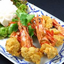 Deep-fried whole shrimp