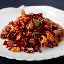 Stir-fried chicken with red pepper