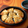 Bite-size Gyoza Dumplings on Iron Plate Bite-size Gyoza Dumplings on Iron Plate