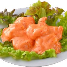 Fried shrimp dressed with mayonnaise
