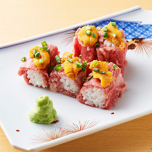 Sea urchin on beef sushi