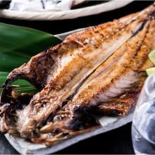 Horse mackerel cut open and dried