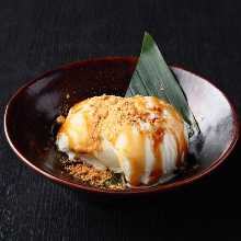 Kinako (roasted soy bean powder) ice cream with brown sugar syrup topping