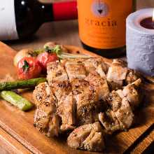 Charcoal grilled locally raised chicken