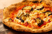 Eggplant and bacon pizza