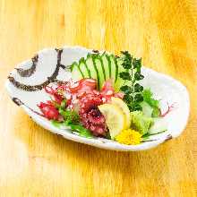 Chopped fresh raw octopus