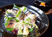 Live mackerel sashimi