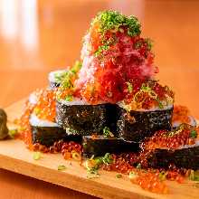 Overflowing seafood sushi