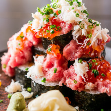 Overflowing seafood sushi