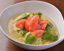 Chilled noodles with tomato and basil