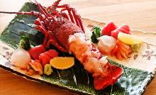 Live spiny lobster sashimi