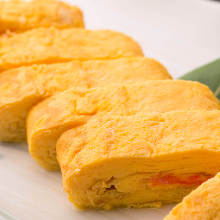 Japanese-style rolled omelet with marinated cod roe and cheese