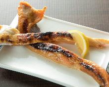 Grilled fatty salmon belly