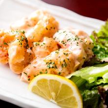 Fried shrimp dressed with mayonnaise