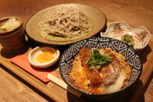 Pork cutlet rice bowl and buckwheat noodles meal