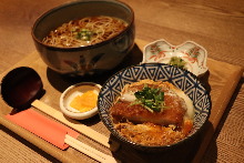 Pork cutlet rice bowl and buckwheat noodles meal