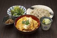 Pork cutlet rice bowl and buckwheat noodles meal