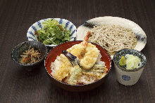 Tempura rice bowl and soba meal set