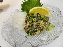 Oysters namero (finely chopped oysters with miso)