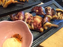 Grilled squid skewers