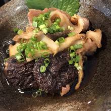 Deep-fried and soaked pork belly and mushroom in broth