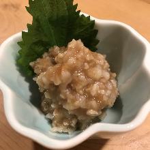 Chicken cartilidge with a shredded plum dressing