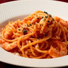 Tomato cream sauce pasta with shrimp