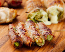 Pork wrapped asparagus skewer