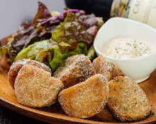 Marinated deep-fried Japanese yam with pickled plum and grated daikon radish