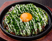 Pork and green onion okonomiyaki