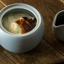 Homemade fresh pudding in a pot