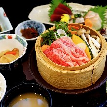 Beef steamed in a bamboo steamer