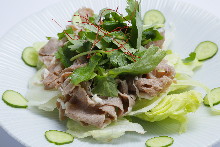 Lamb shabu-shabu and coriander salad with sesame dressing