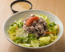 Chilled Chinese noodles topped with lamb shabu-shabu