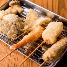 Assorted fried skewers