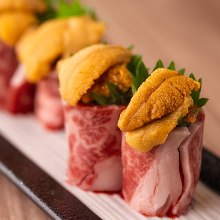 Wagyu beef and raw sea urchin roll