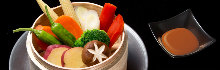 Assorted steamed vegetables with original dipping sauce