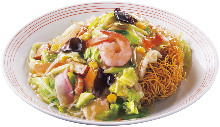 Sara Udon (fried noodles  with vegetable and various toppings)