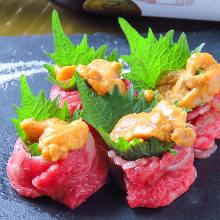 Raw sea urchin wagyu beef roll