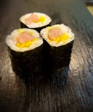 Fatty tuna and pickled radish sushi rolls
