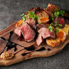 Grilled Wagyu beef on lava