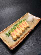 Japanese-style rolled omelet with marinated cod roe and cheese