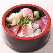 Rice bowl with 4 different cuts of tuna