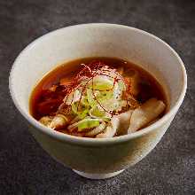 Buckwheat noodles dipped in a broth