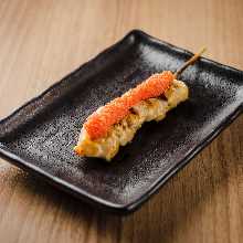 Chicken tenderloin skewer with mentaiko